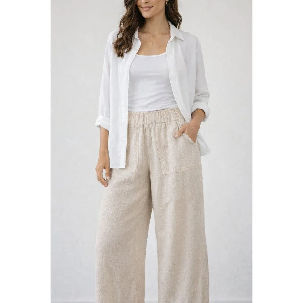 ban jara Gauzy Cotton Lightweight Pull-on Pants Size M Beachy Coastal Casual